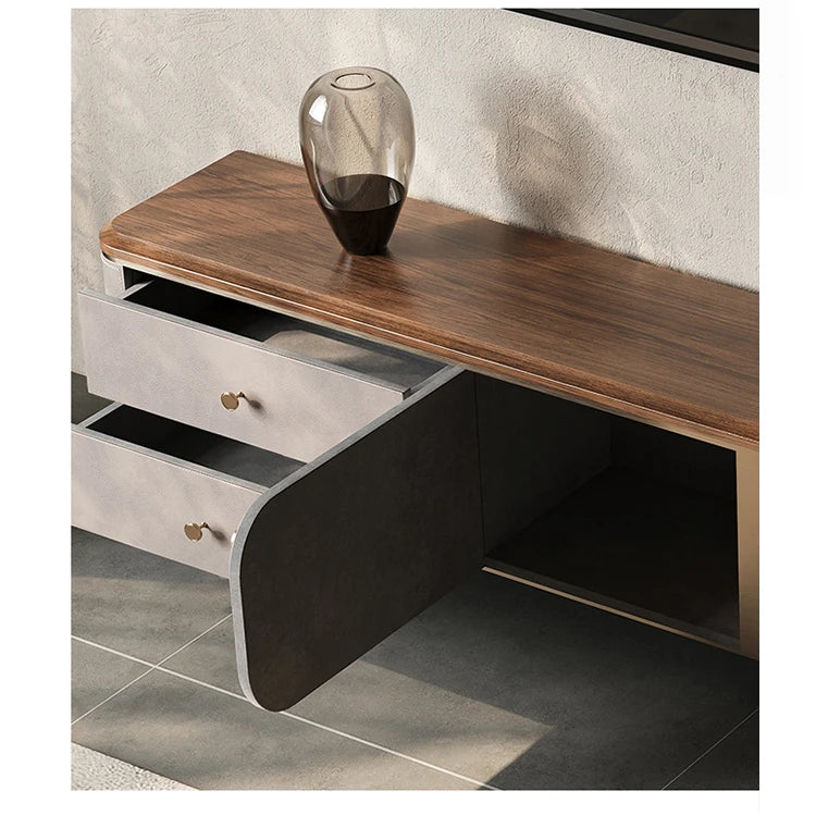 Stylish PU Leather TV Stand with Black Walnut Top and Metal Legs – Modern and Functional Entertainment Unit fsu-5242