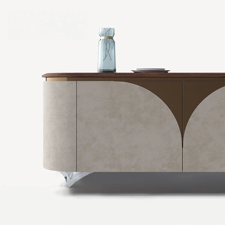 Modern PU Leather Cabinet with Black Walnut Wood Finish – Stylish Storage Solution fsu-5243