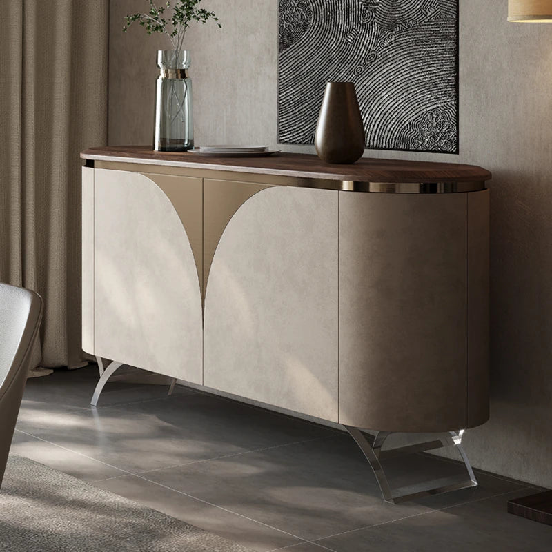 Modern PU Leather Cabinet with Black Walnut Wood Finish – Stylish Storage Solution fsu-5243