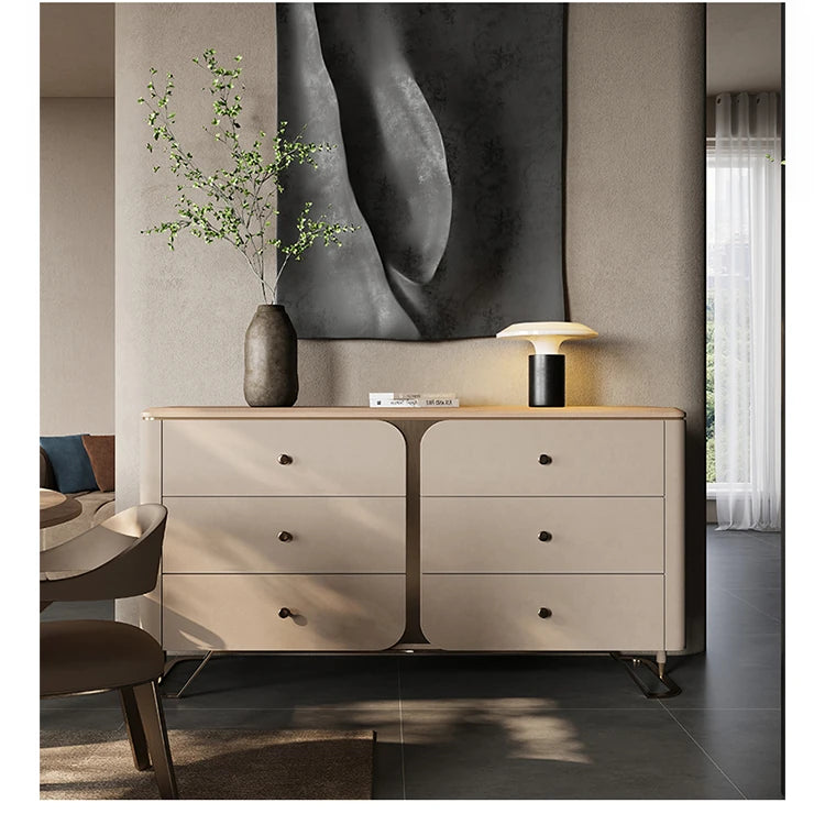 Stylish PU Leather Cabinet with Ash Wood and Black Walnut Finish – Modern Storage Solution for Your Home fsu-5244