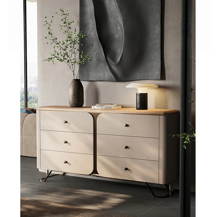 Stylish PU Leather Cabinet with Ash Wood and Black Walnut Finish – Modern Storage Solution for Your Home fsu-5244