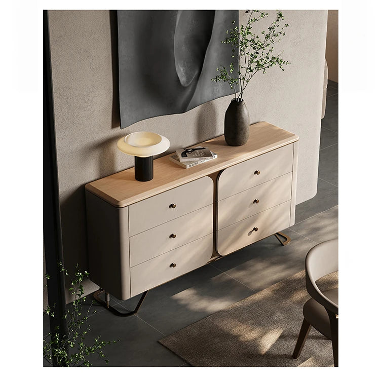 Stylish PU Leather Cabinet with Ash Wood and Black Walnut Finish – Modern Storage Solution for Your Home fsu-5244