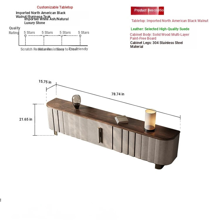 Sleek PU Leather TV Stand with Black Walnut Wood Finish - Modern Multi-Layer Board Design for Stylish Living Rooms fsu-5245