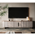 Sleek PU Leather TV Stand with Black Walnut Wood Finish - Modern Multi-Layer Board Design for Stylish Living Rooms fsu-5245