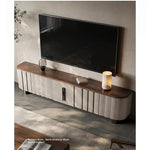 Sleek PU Leather TV Stand with Black Walnut Wood Finish - Modern Multi-Layer Board Design for Stylish Living Rooms fsu-5245