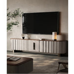 Sleek PU Leather TV Stand with Black Walnut Wood Finish - Modern Multi-Layer Board Design for Stylish Living Rooms fsu-5245