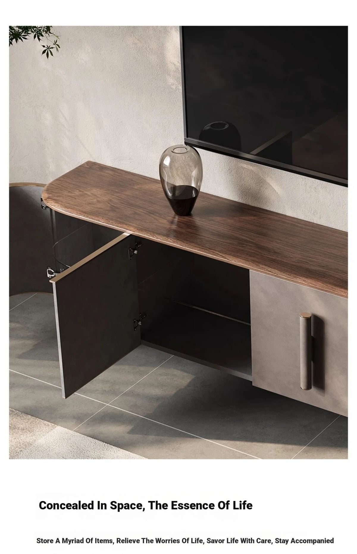 Sleek PU Leather TV Stand with Black Walnut Wood Finish - Modern Multi-Layer Board Design for Stylish Living Rooms fsu-5245