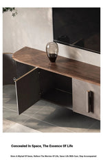 Sleek PU Leather TV Stand with Black Walnut Wood Finish - Modern Multi-Layer Board Design for Stylish Living Rooms fsu-5245
