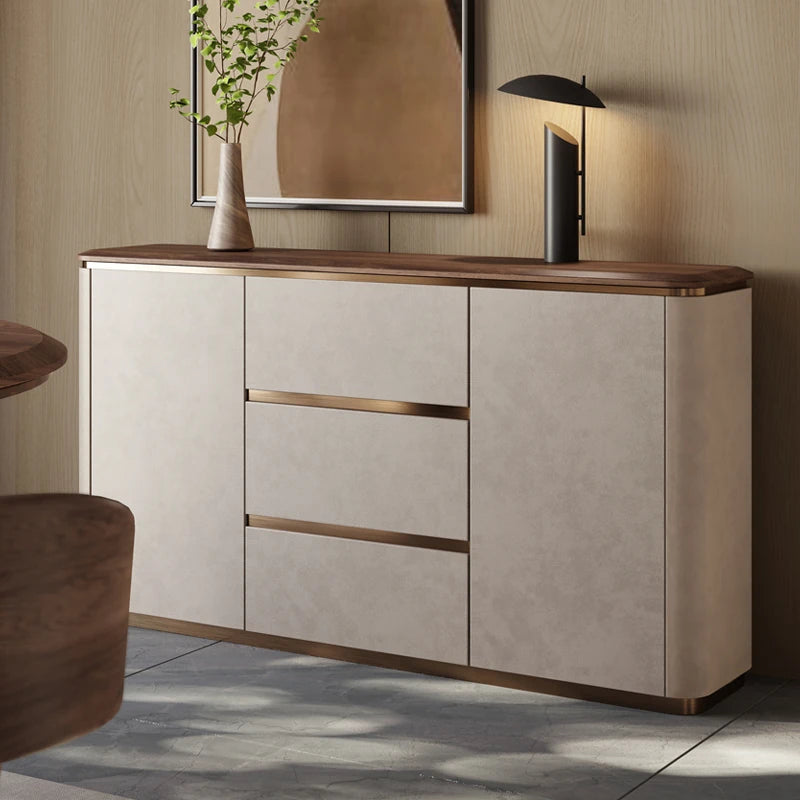 Elegant PU Leather Cabinet with Black Walnut Wood Finish - Modern Storage Solution for Stylish Interiors fsu-5246