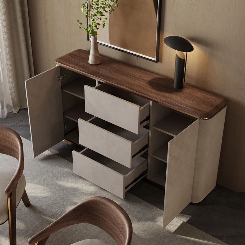 Elegant PU Leather Cabinet with Black Walnut Wood Finish - Modern Storage Solution for Stylish Interiors fsu-5246