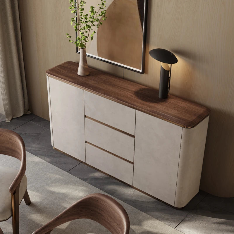 Elegant PU Leather Cabinet with Black Walnut Wood Finish - Modern Storage Solution for Stylish Interiors fsu-5246