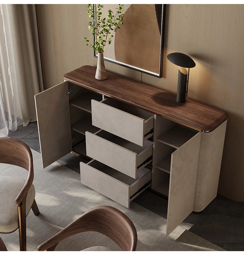 Elegant PU Leather Cabinet with Black Walnut Wood Finish - Modern Storage Solution for Stylish Interiors fsu-5246
