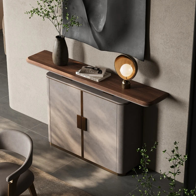 Elegant PU Leather and Black Walnut Wood Cabinet - Modern Storage Solution for Stylish Homes fsu-5248