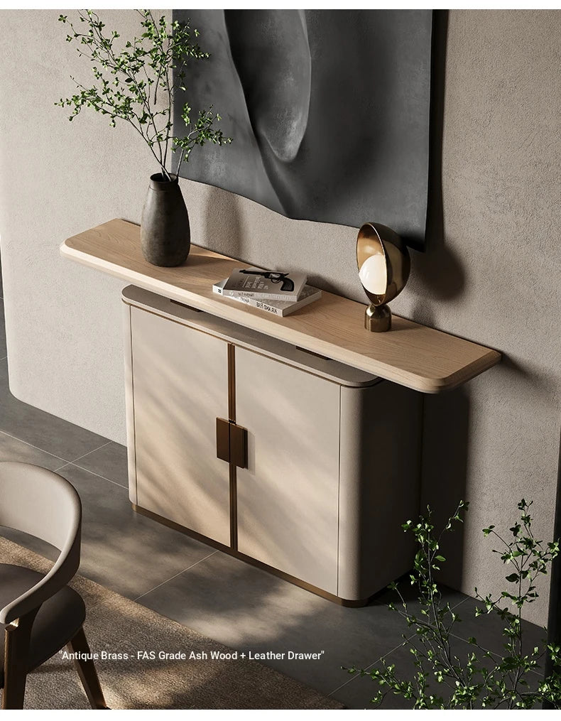 Elegant PU Leather and Black Walnut Wood Cabinet - Modern Storage Solution for Stylish Homes fsu-5248