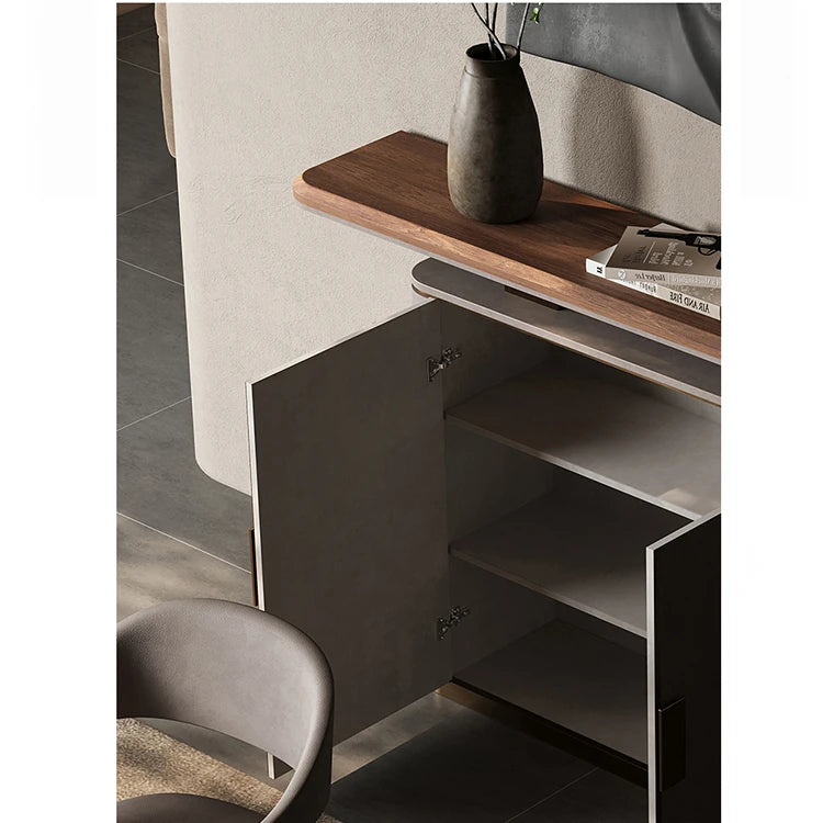 Elegant PU Leather and Black Walnut Wood Cabinet - Modern Storage Solution for Stylish Homes fsu-5248