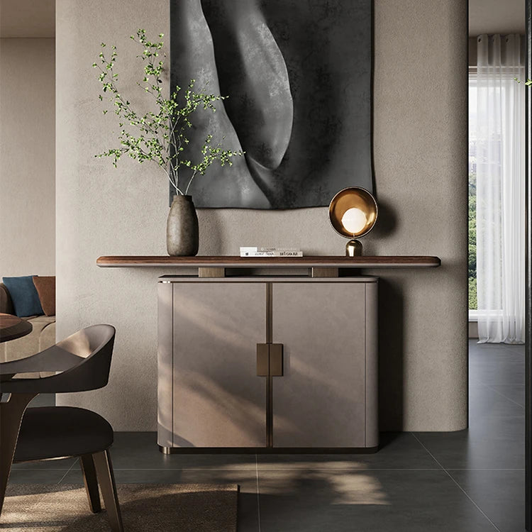 Elegant PU Leather and Black Walnut Wood Cabinet - Modern Storage Solution for Stylish Homes fsu-5248