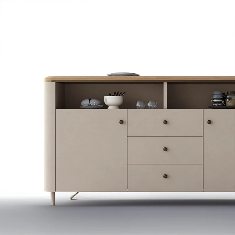 Stylish PU Leather Cabinet with Ash Wood Top – Modern Storage Solution for Any Room! fsu-5249