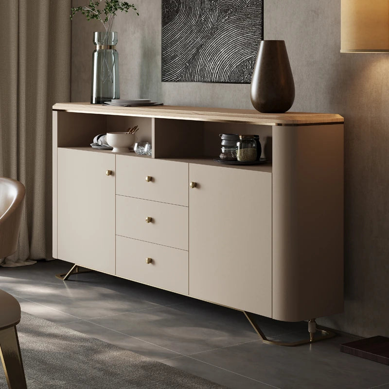 Stylish PU Leather Cabinet with Ash Wood Top – Modern Storage Solution for Any Room! fsu-5249