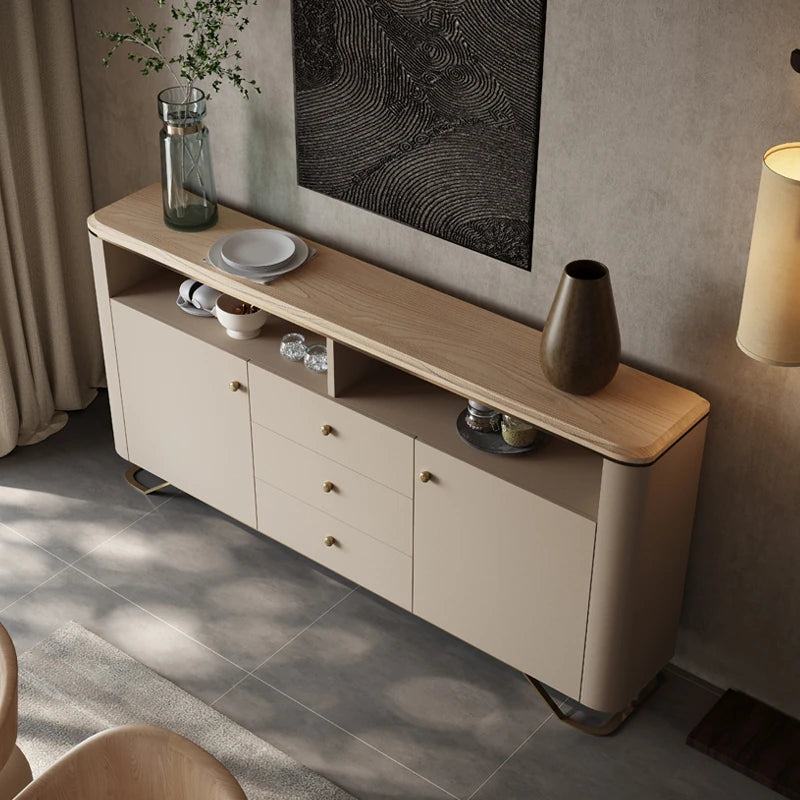 Stylish PU Leather Cabinet with Ash Wood Top – Modern Storage Solution for Any Room! fsu-5249