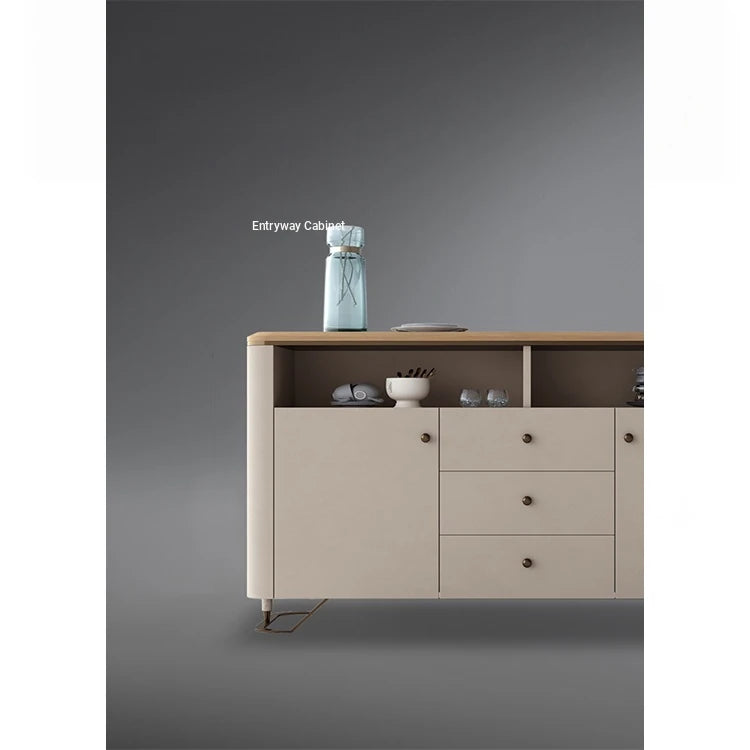 Stylish PU Leather Cabinet with Ash Wood Top – Modern Storage Solution for Any Room! fsu-5249