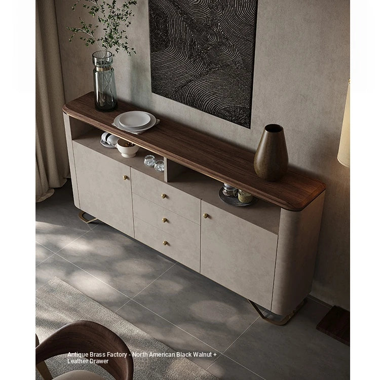 Stylish PU Leather Cabinet with Ash Wood Top – Modern Storage Solution for Any Room! fsu-5249