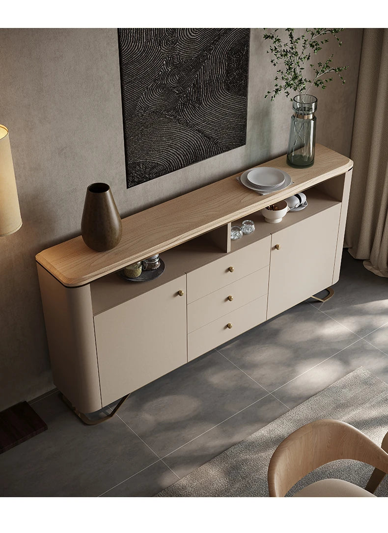 Stylish PU Leather Cabinet with Ash Wood Top – Modern Storage Solution for Any Room! fsu-5249
