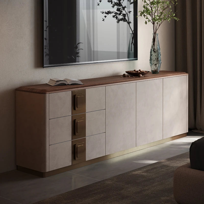 Luxurious PU Leather TV Stand with Black Walnut Wood Finish - Elegant & Stylish Entertainment Center fsu-5250