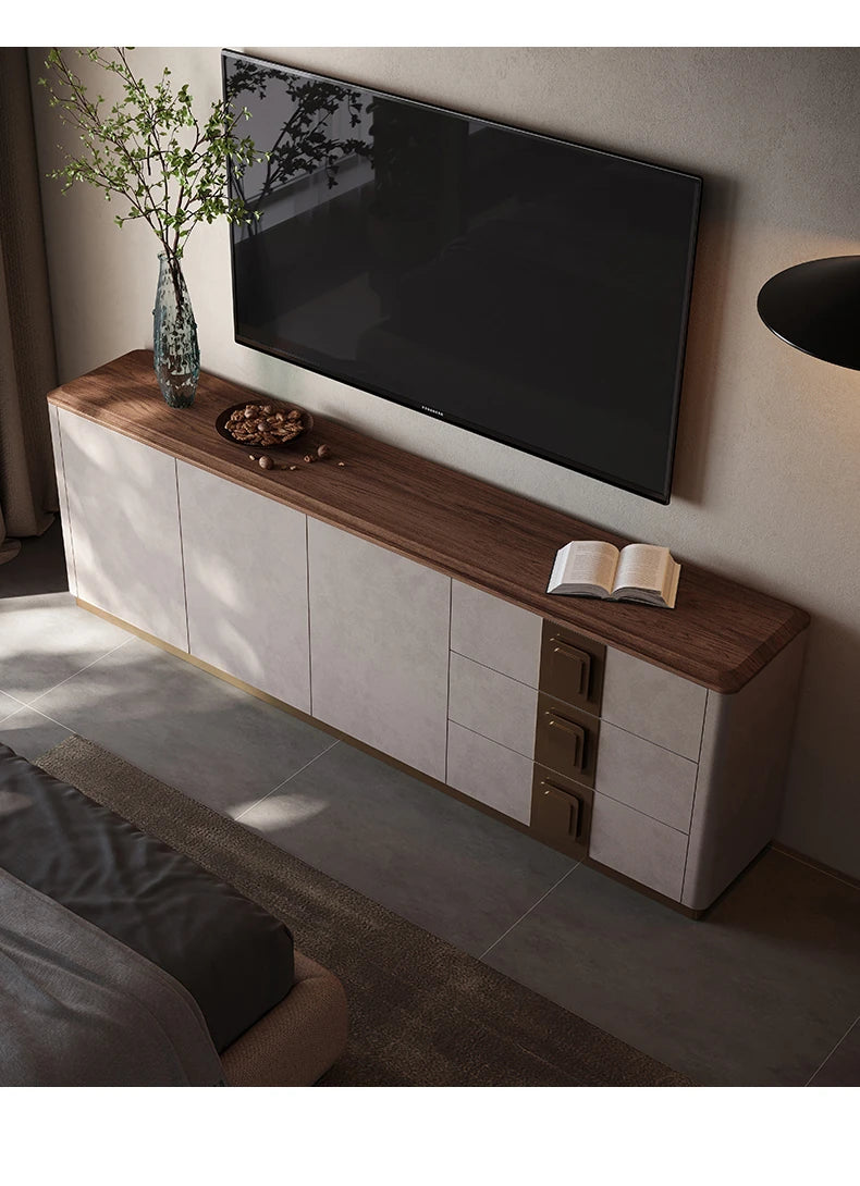 Luxurious PU Leather TV Stand with Black Walnut Wood Finish - Elegant & Stylish Entertainment Center fsu-5250