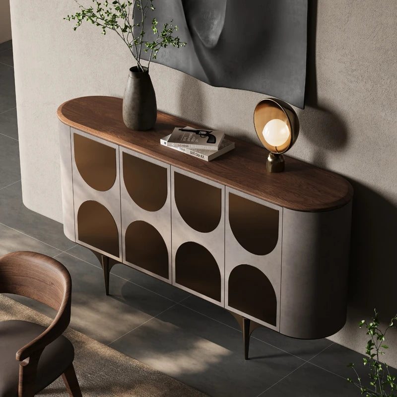 Stylish PU Leather Cabinet with Black Walnut Wood Top - Modern Storage Solution for Any Room fsu-5251