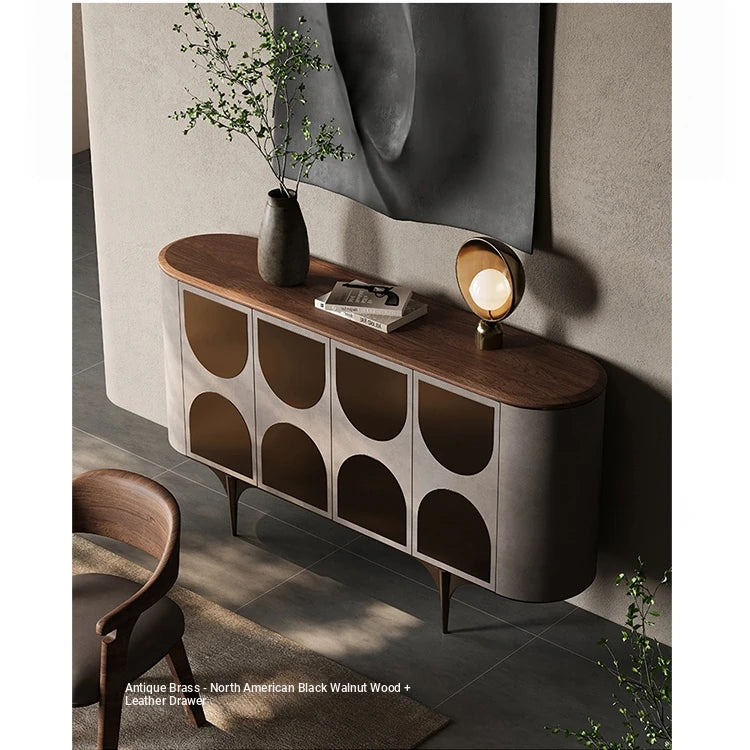 Stylish PU Leather Cabinet with Black Walnut Wood Top - Modern Storage Solution for Any Room fsu-5251