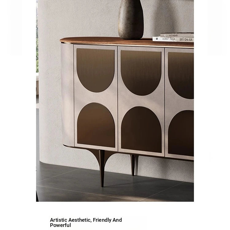 Stylish PU Leather Cabinet with Black Walnut Wood Top - Modern Storage Solution for Any Room fsu-5251