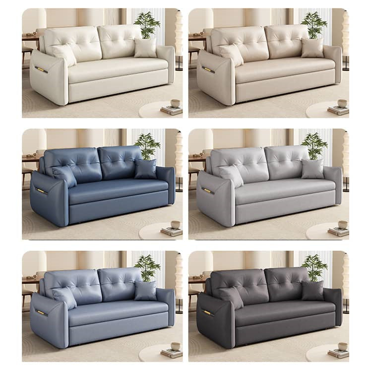 Luxurious Dark Leathaire Sofa in White Champagne Blue with Light Gray Accents – Perfect Blend of Comfort and Style fsx-1013