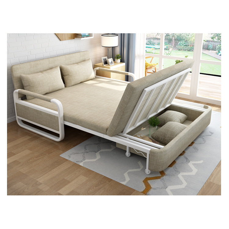 Stylish Solid Wood Sofa - Khaki, White & Light Blue Cotton-Linen Blend fsx-997