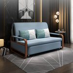 Luxurious Solid Wood Sofa in Khaki Brown with Cotton-Linen Blend - Available in Violet, Green, and Light Blue fsx-998