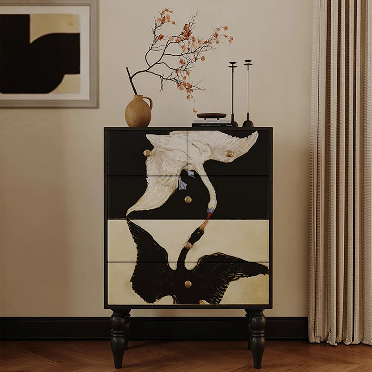 Elegant Ash Wood Multi-layer Cabinet with Artistic Crane Design ful-4443