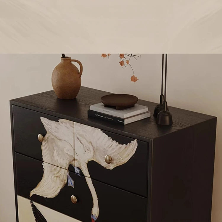 Elegant Ash Wood Multi-layer Cabinet with Artistic Crane Design ful-4443