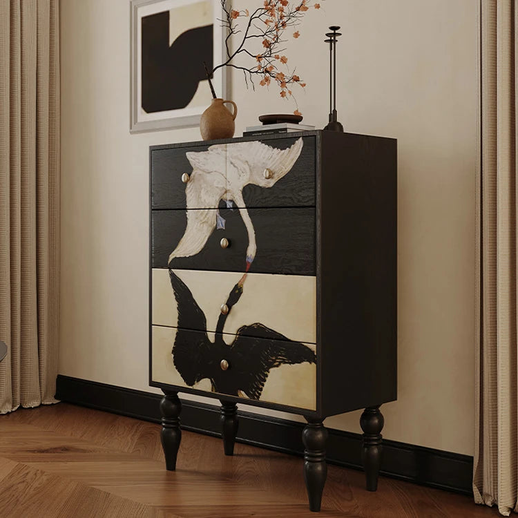 Elegant Ash Wood Multi-layer Cabinet with Artistic Crane Design ful-4443