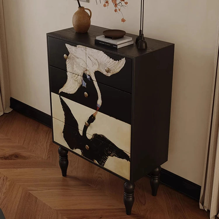 Elegant Ash Wood Multi-layer Cabinet with Artistic Crane Design ful-4443