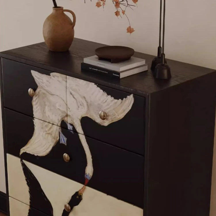 Elegant Ash Wood Multi-layer Cabinet with Artistic Crane Design ful-4443