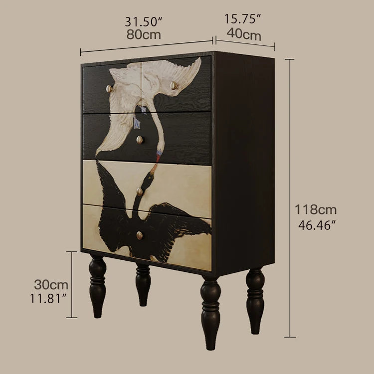 Elegant Ash Wood Multi-layer Cabinet with Artistic Crane Design ful-4443