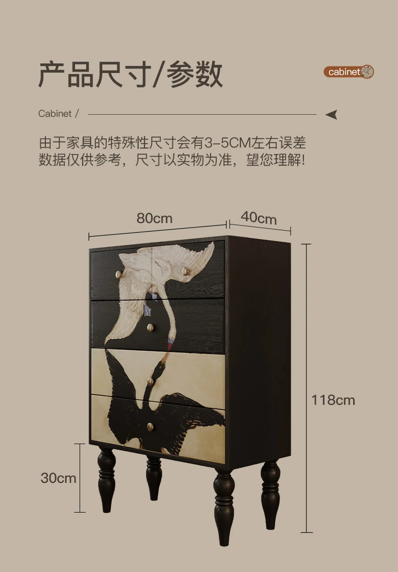 Elegant Ash Wood Multi-layer Cabinet with Artistic Crane Design ful-4443