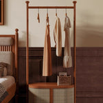 Cherry Wood Coat Hanger with Rattan Weaving – Stylish Space-Saving Garment Rack ful-4448