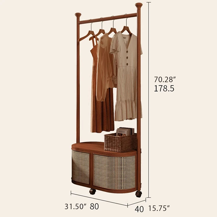 Cherry Wood Coat Hanger with Rattan Weaving – Stylish Space-Saving Garment Rack ful-4448