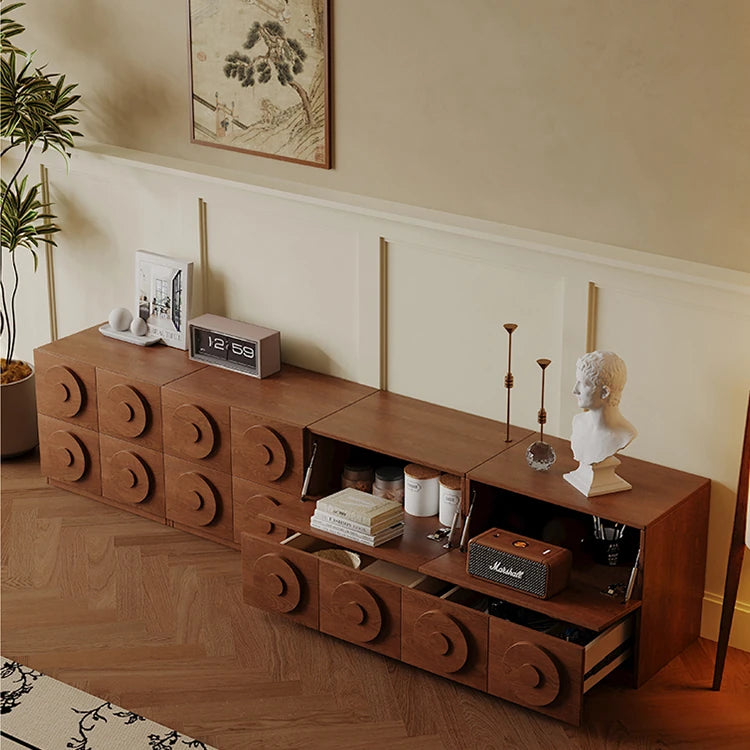 Stylish Ash Wood TV Cabinet with Eye-Catching Geometric Design ful-4449