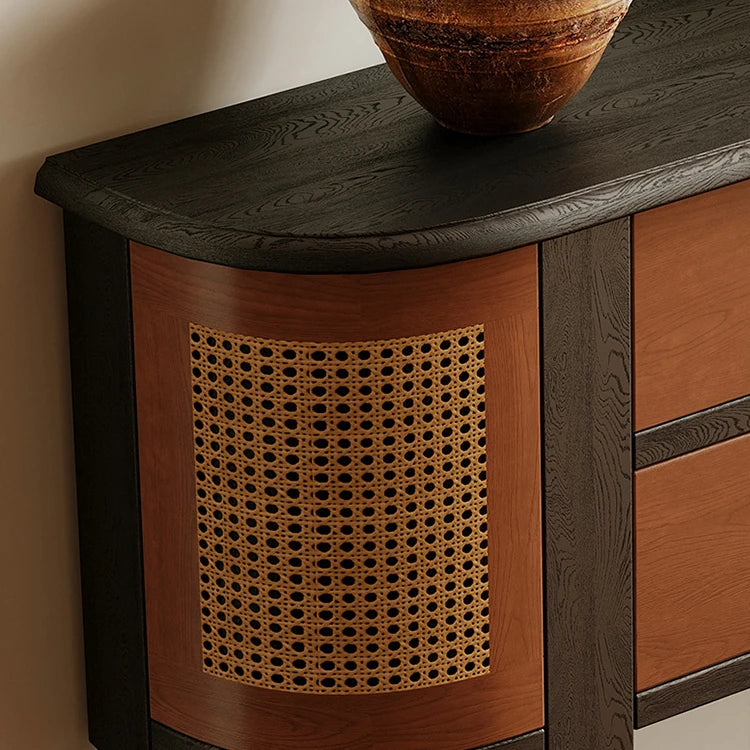 Elegant Ash and Cherry Wood Cabinet with Rattan Accents - Timeless Design for Your Home ful-4452