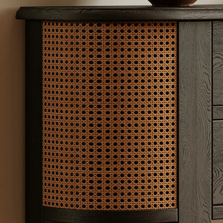 Elegant Ash Wood Cabinet with Rattan Weaving and Multi-Layer Design ful-4453