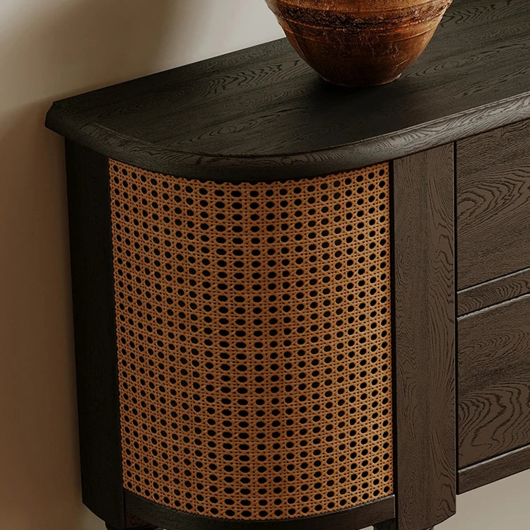 Elegant Ash Wood Cabinet with Rattan Weaving and Multi-Layer Design ful-4453