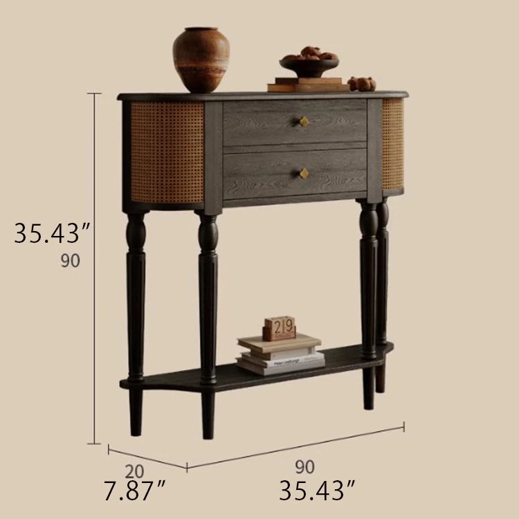 Elegant Ash Wood Cabinet with Rattan Weaving and Multi-Layer Design ful-4453