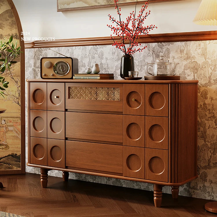 Timeless Solid Wood Cabinet with Elegant Circular Details for Exquisite Living Spaces ful-4457