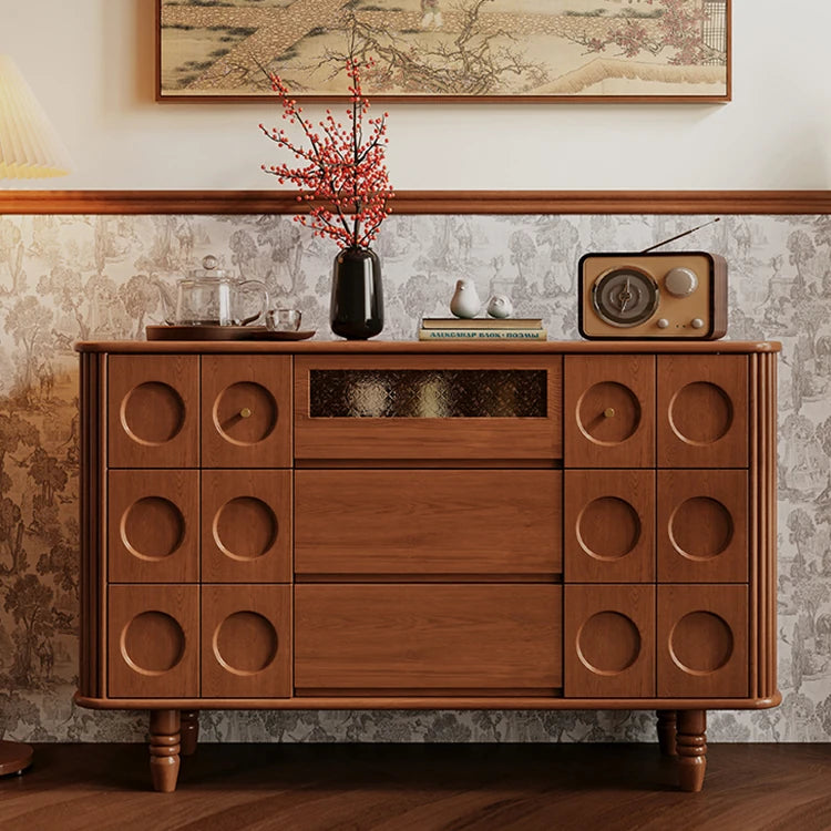 Timeless Solid Wood Cabinet with Elegant Circular Details for Exquisite Living Spaces ful-4457